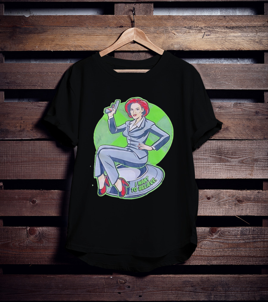 Gillian Anderson I Want To Believe Retro Cartoon Alien T-Shirt