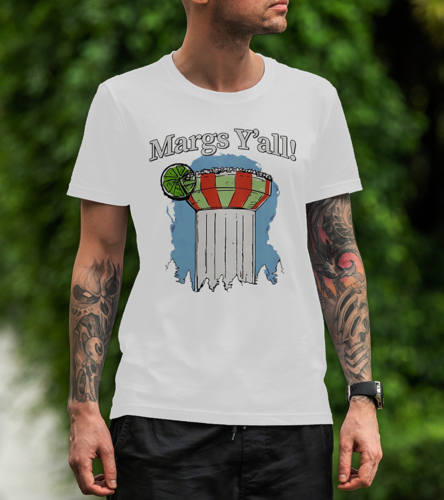 Margs Y'all Margarita Glass Water Tower Lime Slice T-Shirt