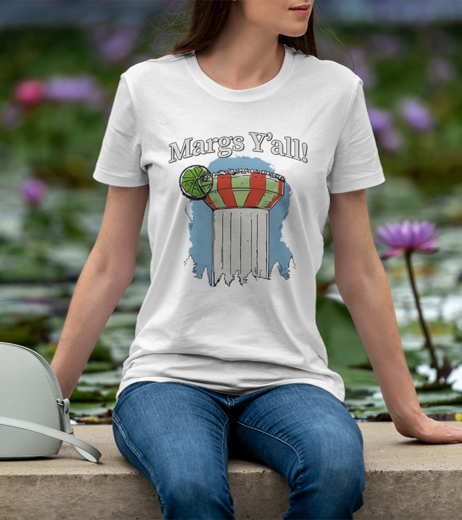 Margs Y'all Margarita Glass Water Tower Lime Slice T-Shirt