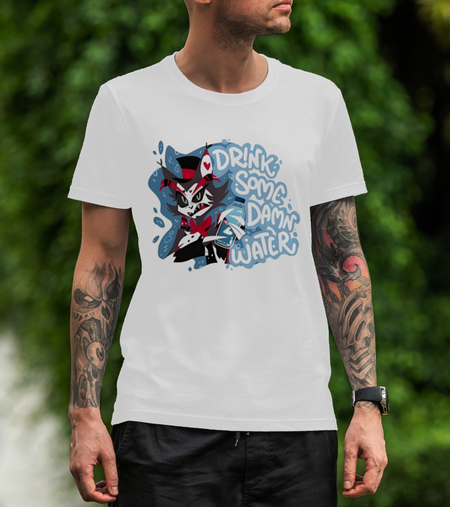 Drink Some Damn Water Wolf Holding Bottle T-Shirt