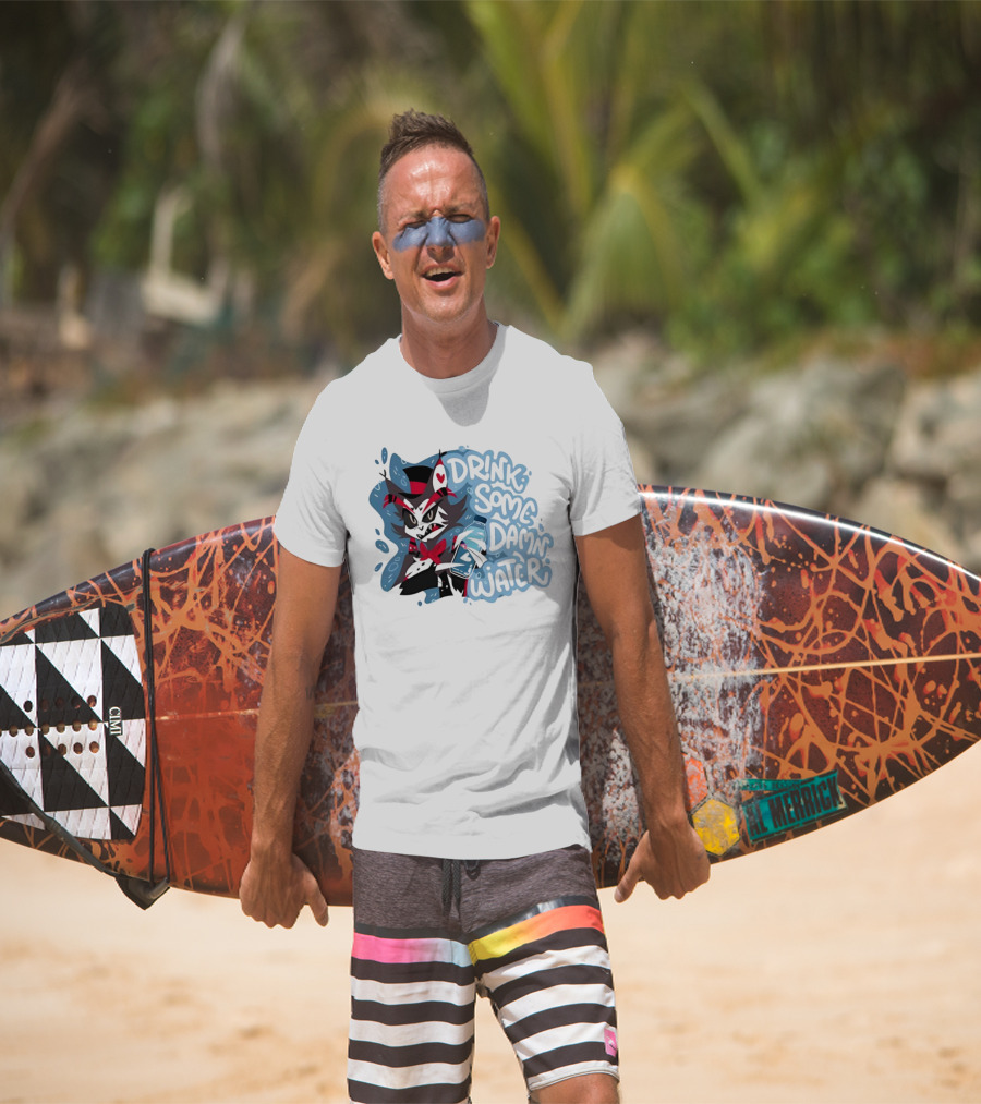 Drink Some Damn Water Wolf Holding Bottle T-Shirt