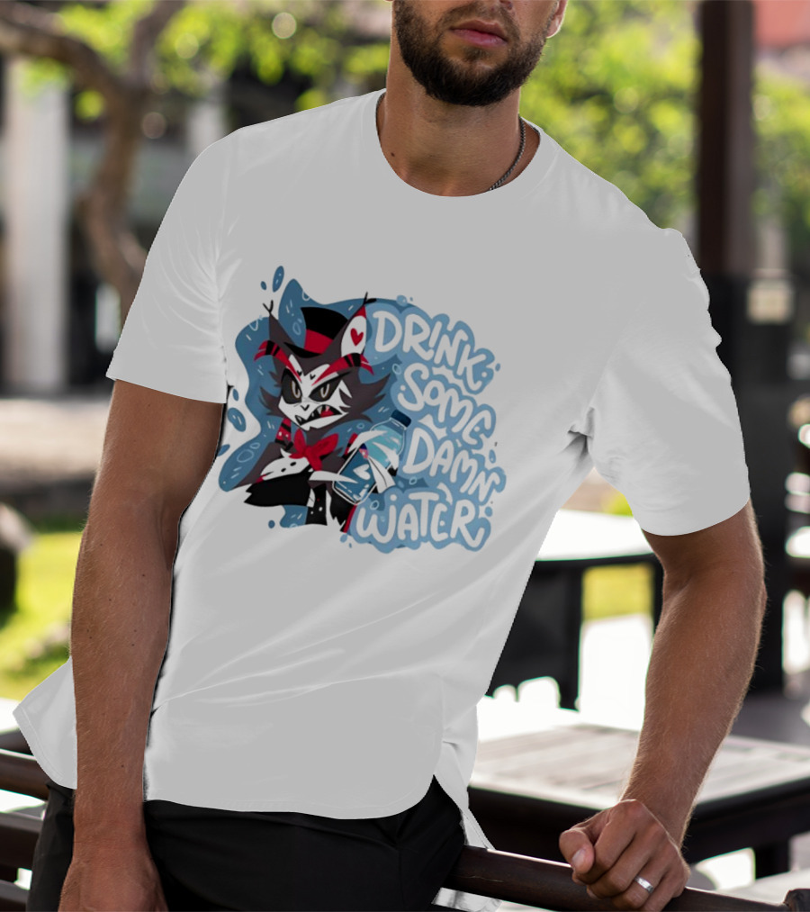 Drink Some Damn Water Wolf Holding Bottle T-Shirt