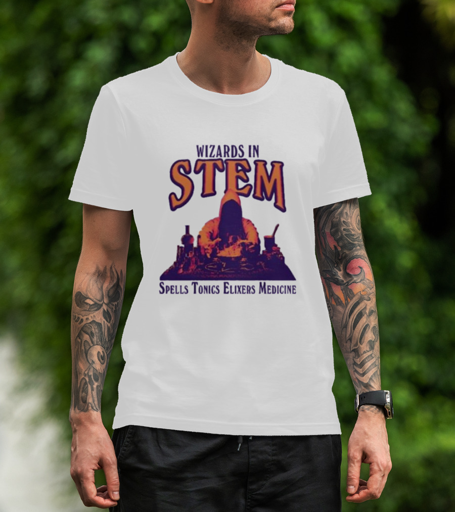 Wizards In STEM Spells Tonics Elixers Medicine Hooded Figure With Potions T-Shirt