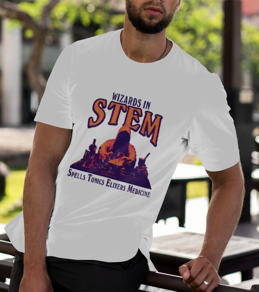 Wizards In STEM Spells Tonics Elixers Medicine Hooded Figure With Potions T-Shirt