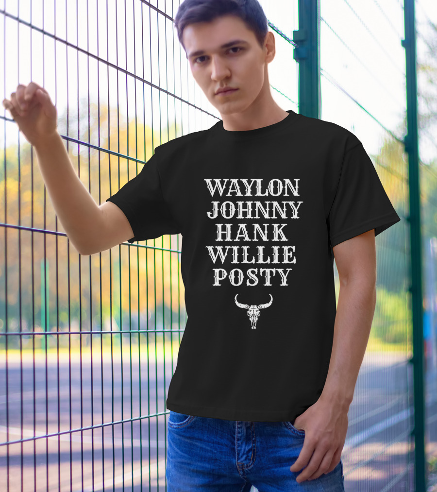 Waylon Johnny Hank Willie Posty With Bull Skull T-Shirt
