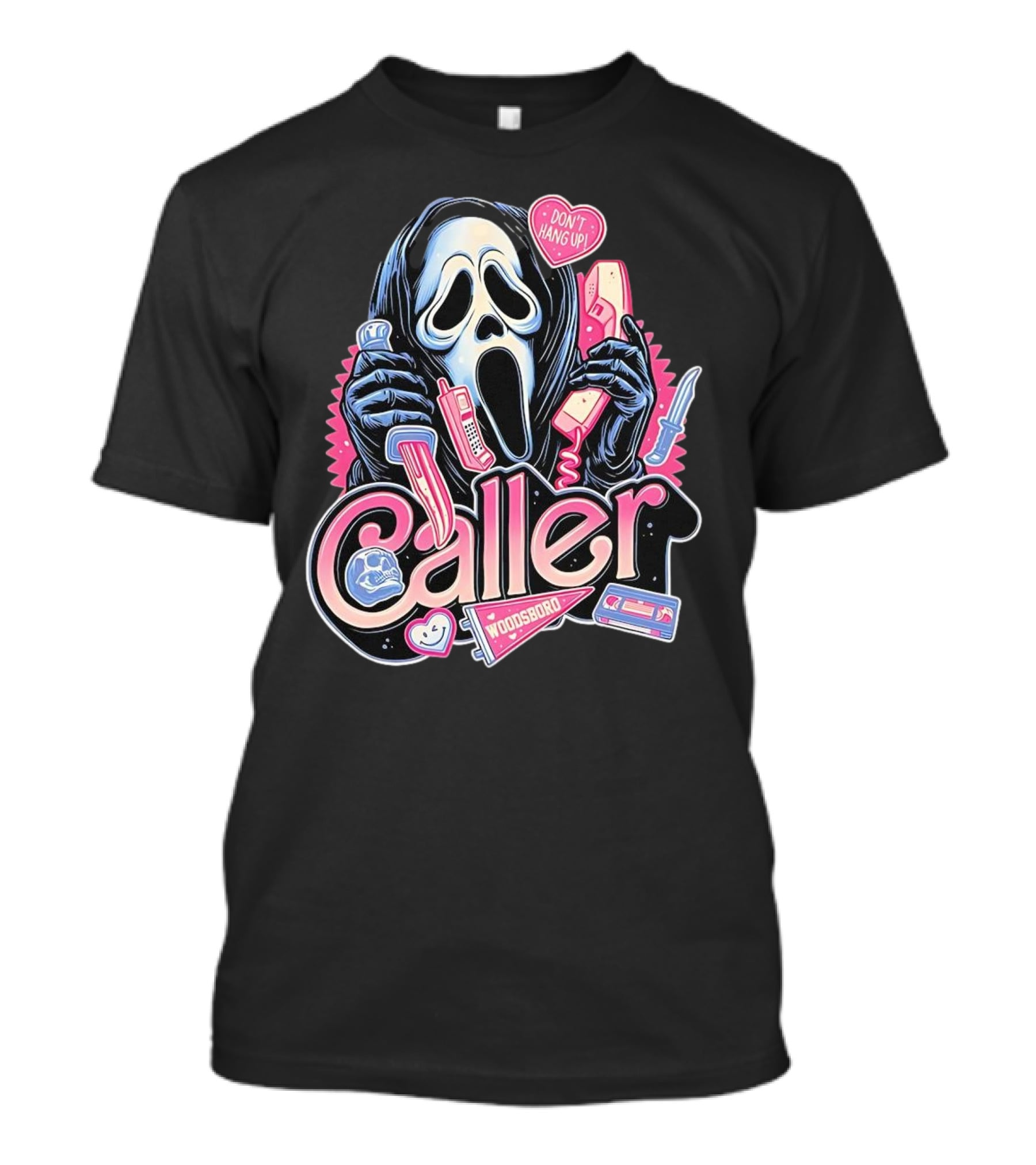 Caller Ghostface Woodsboro Don't Hang Up Pink Telephone Knife T-Shirt