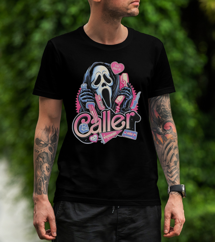 Caller Ghostface Woodsboro Don't Hang Up Pink Telephone Knife T-Shirt