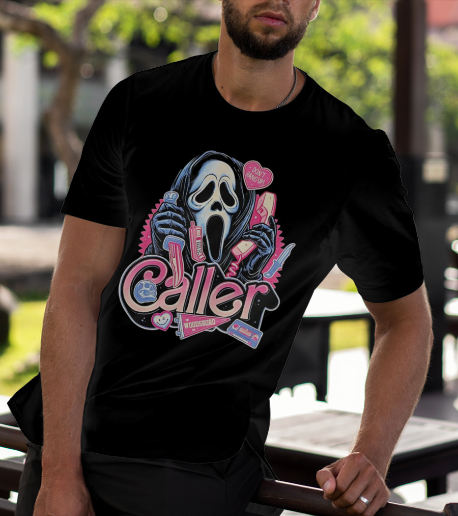 Caller Ghostface Woodsboro Don't Hang Up Pink Telephone Knife T-Shirt