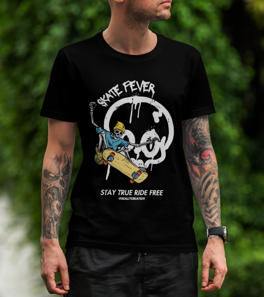 Skate Fever Skeleton Stay True Ride Free T-Shirt