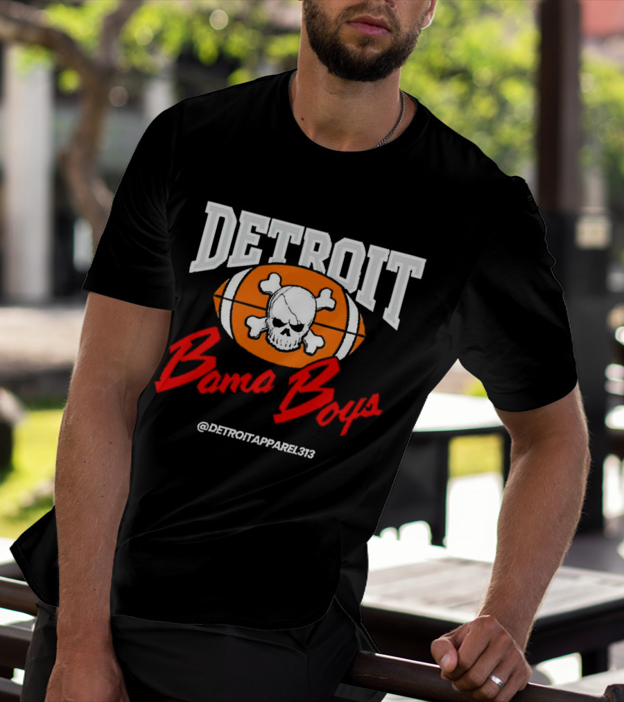 Detroit Bama Boys Skull Football @DetroitApparel313 T-Shirt