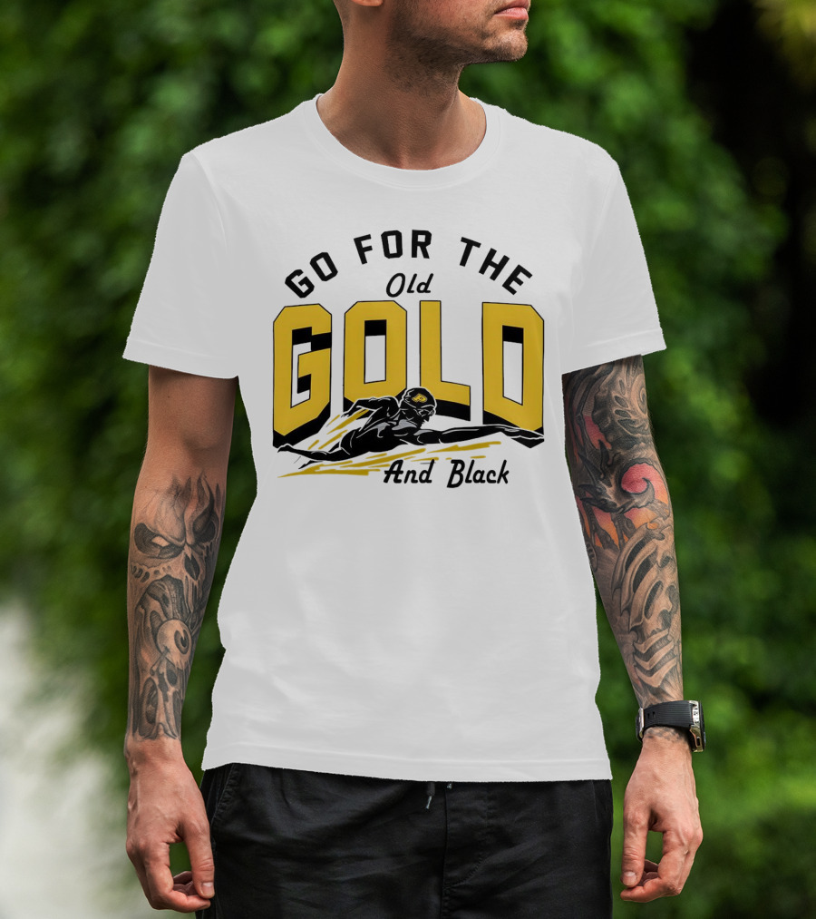Go For The Old Gold And Black Gold Letters Swimming Scene T-Shirt