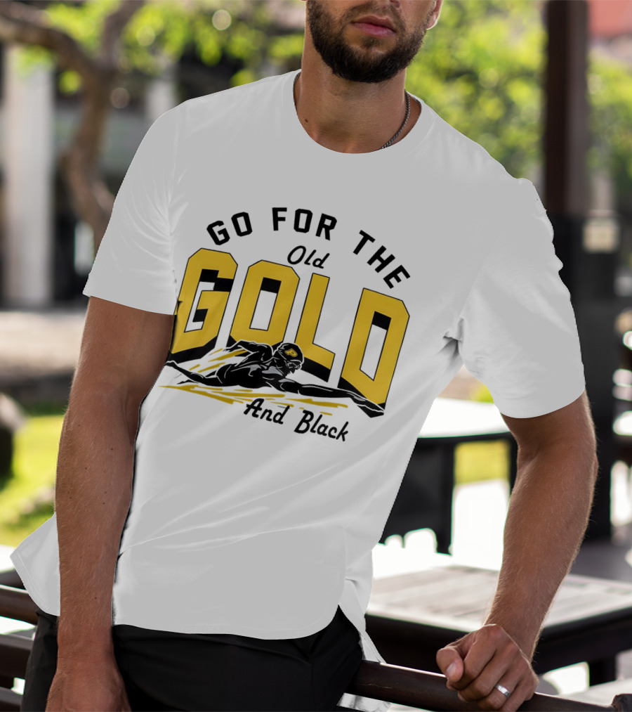 Go For The Old Gold And Black Gold Letters Swimming Scene T-Shirt
