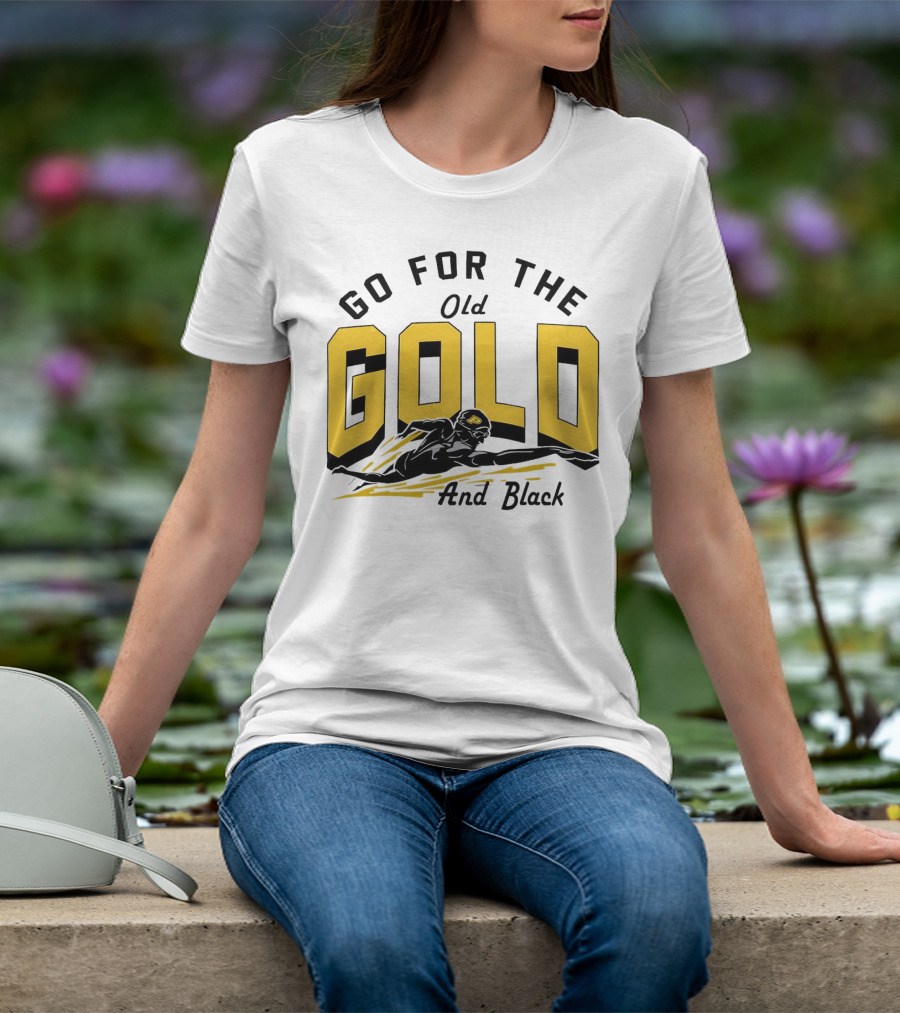 Go For The Old Gold And Black Gold Letters Swimming Scene T-Shirt