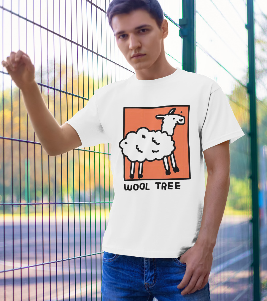 Wool Tree Black Sheep Illustration On Orange Background T-Shirt