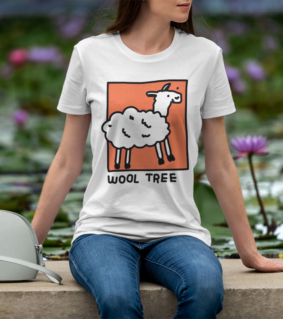 Wool Tree Black Sheep Illustration On Orange Background T-Shirt
