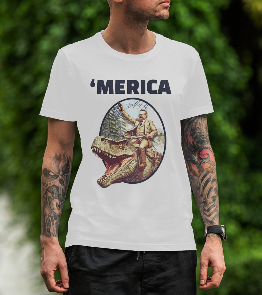 'Merica Chris Long Teddy Roosevelt Riding Allosaurus T-Shirt