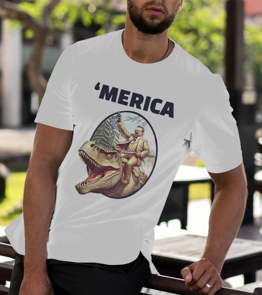 'Merica Chris Long Teddy Roosevelt Riding Allosaurus T-Shirt