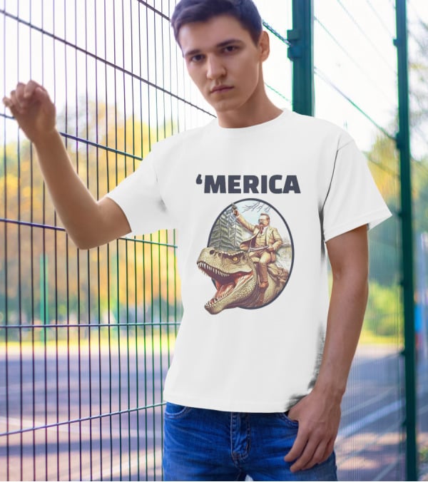 'Merica Chris Long Teddy Roosevelt Riding Allosaurus T-Shirt