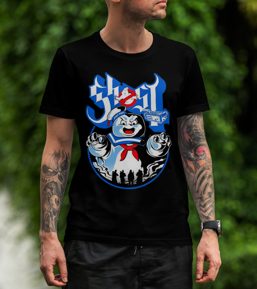Stay Puft Marshmallow Man Ghostbusters Inspired With Ghostbusters Logo T-Shirt