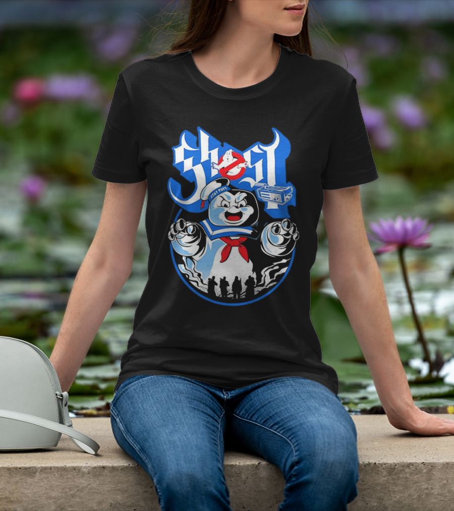 Stay Puft Marshmallow Man Ghostbusters Inspired With Ghostbusters Logo T-Shirt