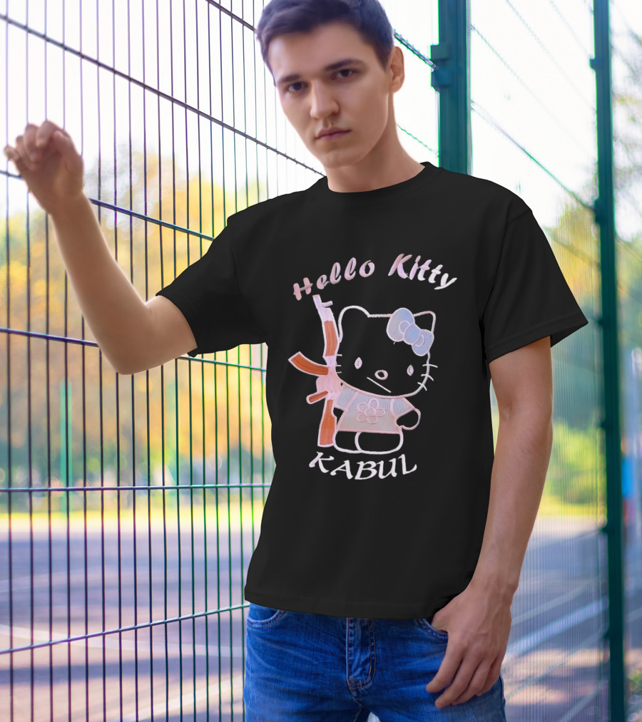 Hello Kitty Kabul Playful Twist On Iconic Character With Rifle T-Shirt