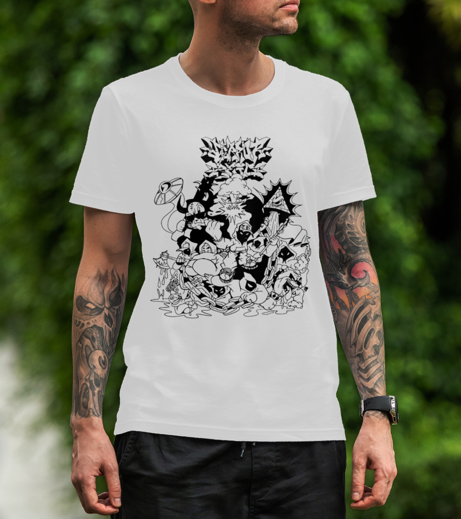 Madness White Cartoon Chaos Board Violence Slam T-Shirt