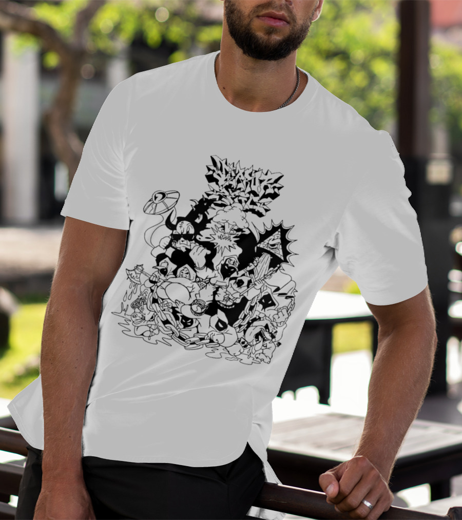 Madness White Cartoon Chaos Board Violence Slam T-Shirt