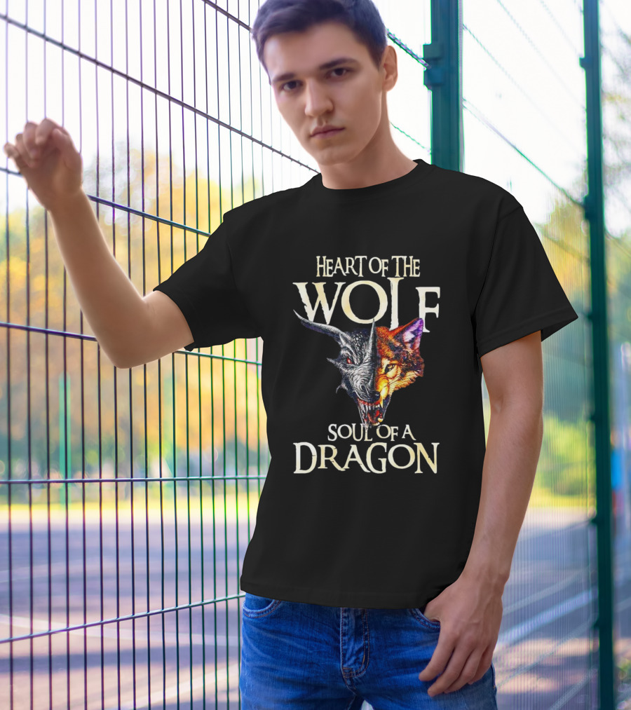 Heart Of The Wolf Soul Of A Dragon Wolf-Dragon Hybrid Duality T-Shirt
