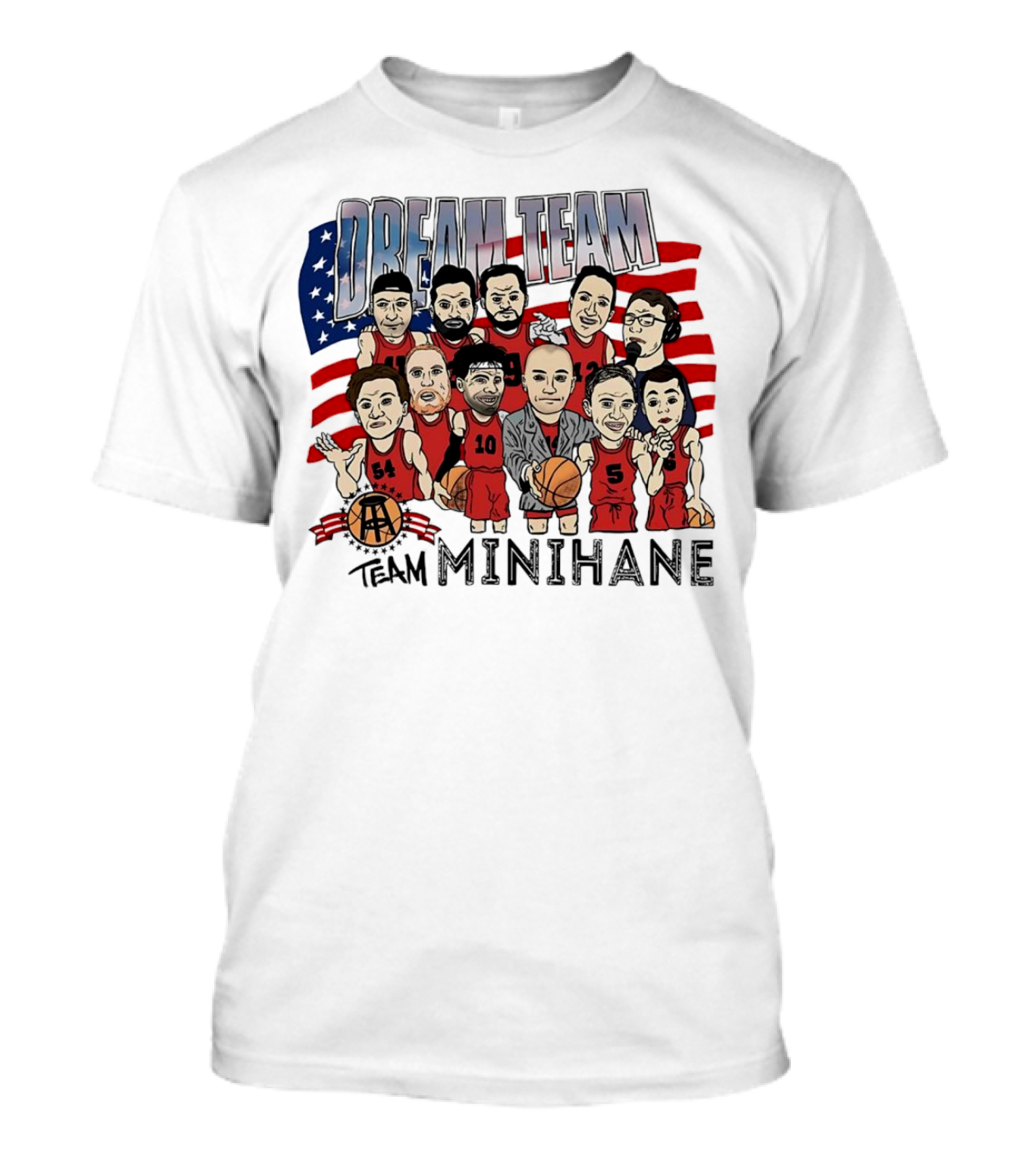 Dream Team Minihane Basketball USA Flag Characters T-Shirt