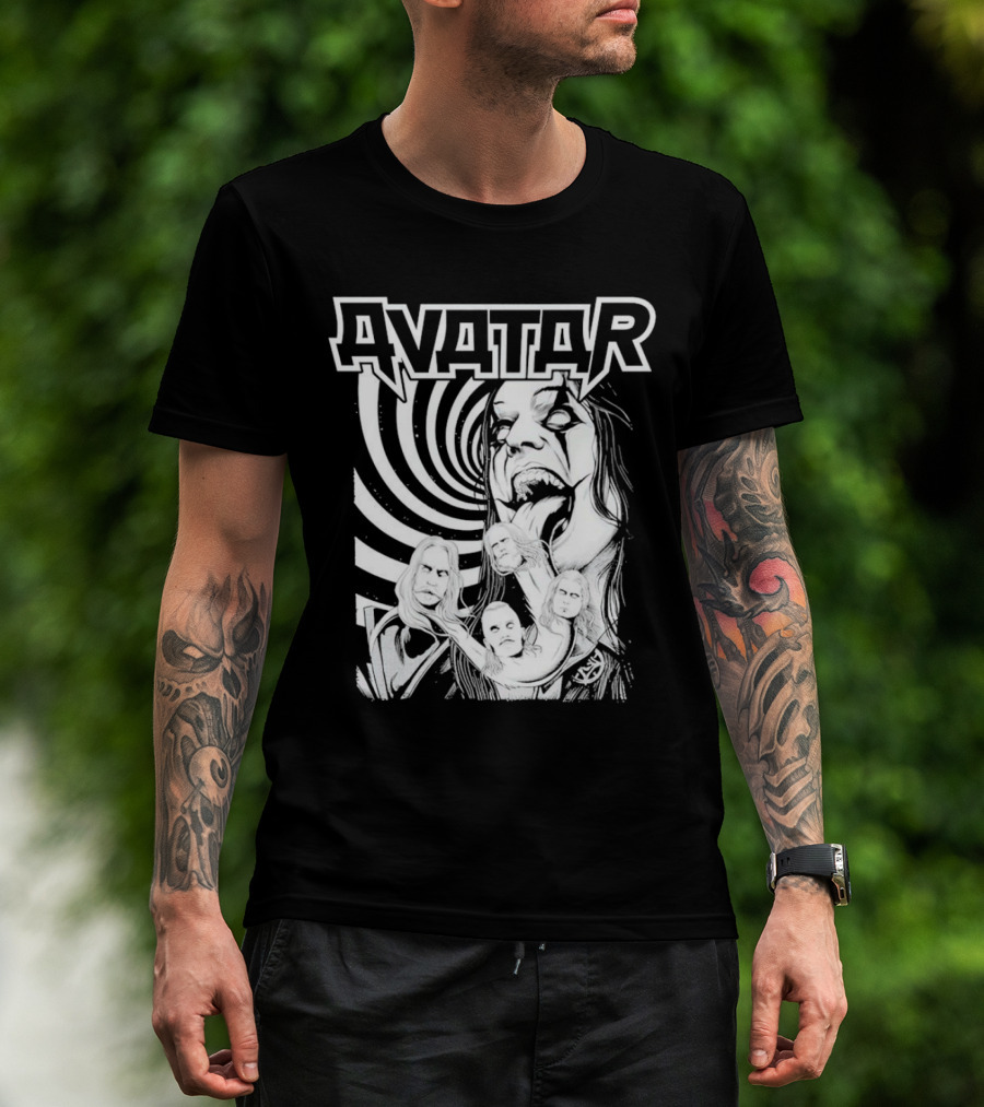 Avatar Band Graphic With Swirling Tongue Faces T-Shirt