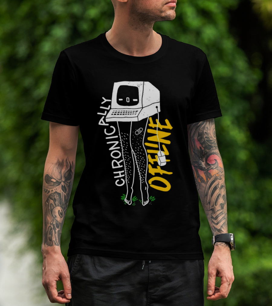 Chronically Offline Computer Head With Cable Legs T-Shirt