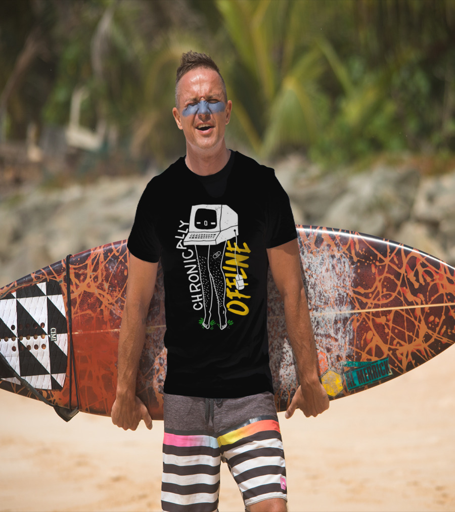 Chronically Offline Computer Head With Cable Legs T-Shirt