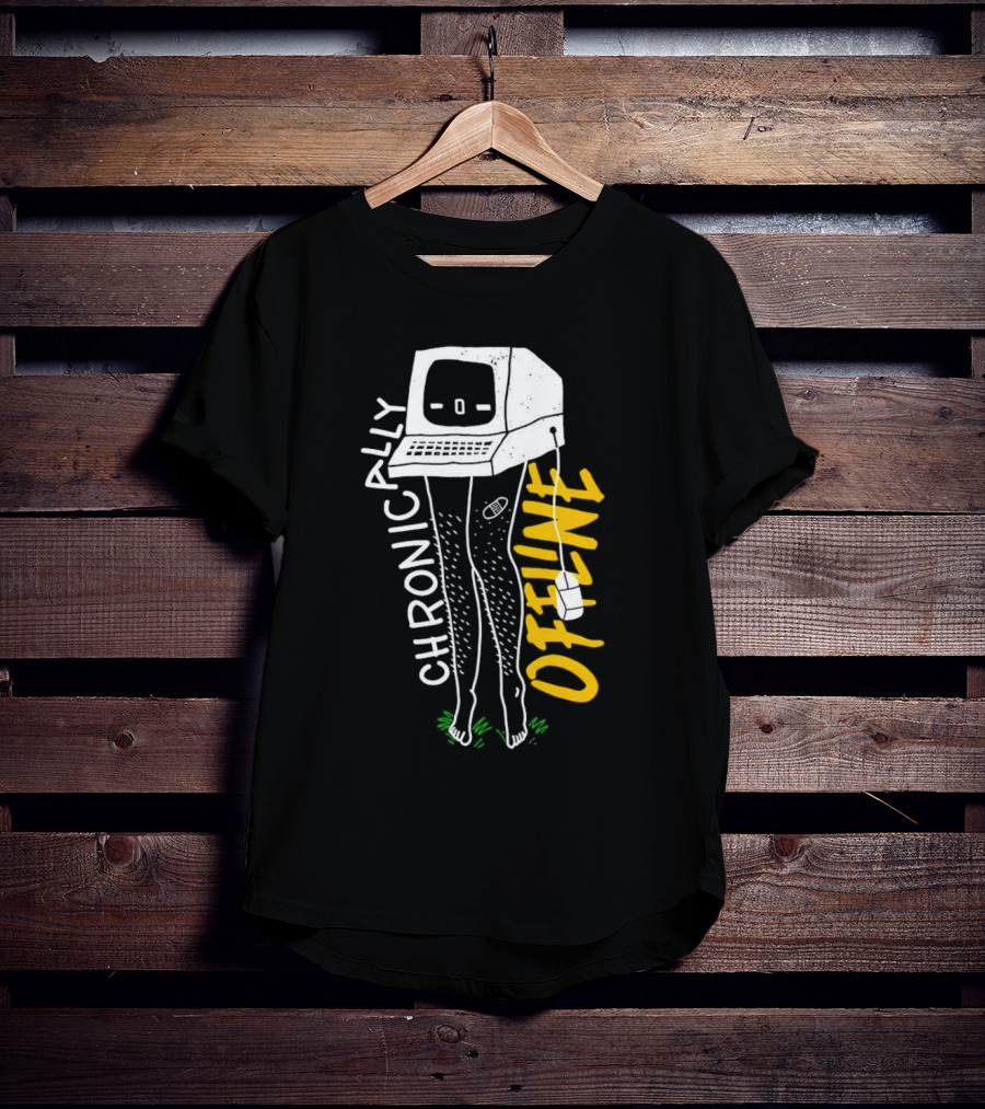 Chronically Offline Computer Head With Cable Legs T-Shirt