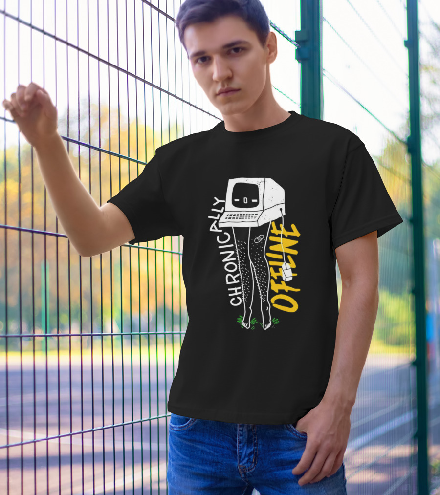 Chronically Offline Computer Head With Cable Legs T-Shirt