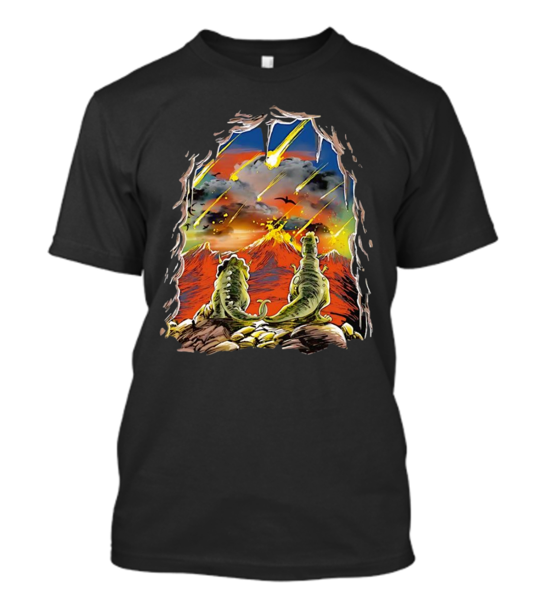 Dinosaur Project Extinction Meteor Apocalypse Volcanic Eruption Scene T-Shirt