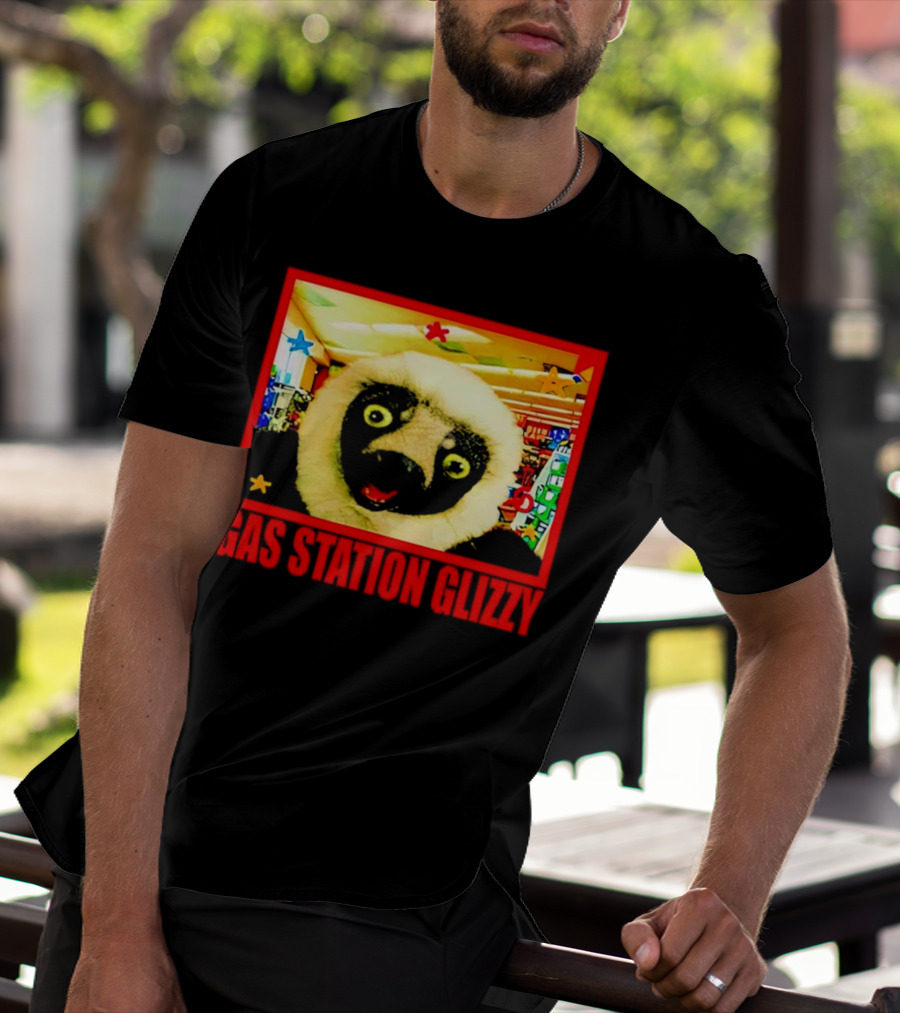 Gas Station Glizzy Funny Lemur Cartoon Inside Store T-Shirt