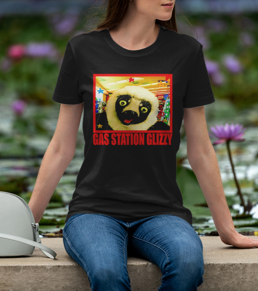 Gas Station Glizzy Funny Lemur Cartoon Inside Store T-Shirt