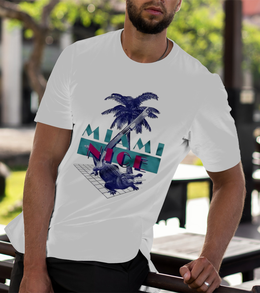 Miami Nice Gator Palm Tree Neon Vibes T-Shirt