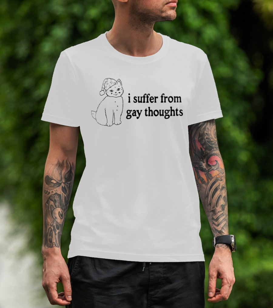 I Suffer From Gay Thoughts Cat Wearing Santa Hat T-Shirt