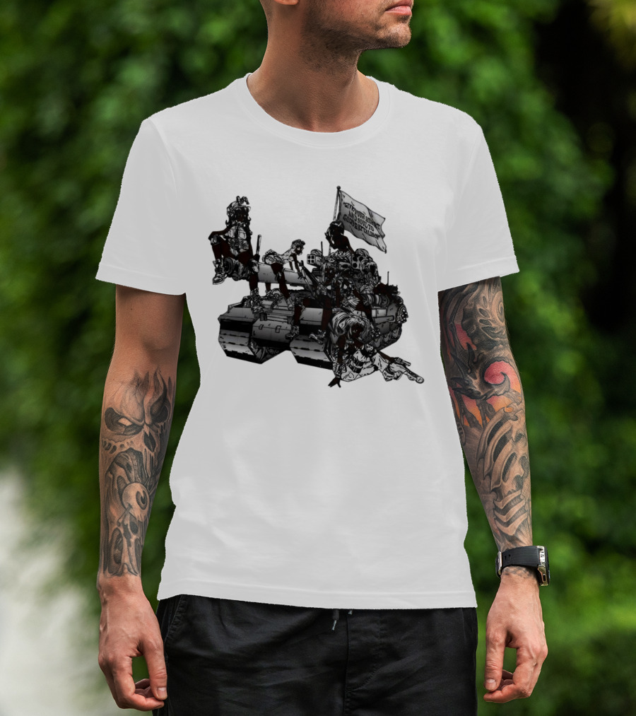 Gods Battalion Cloud White Ebony Battalion Tank With Warriors And Flag T-Shirt