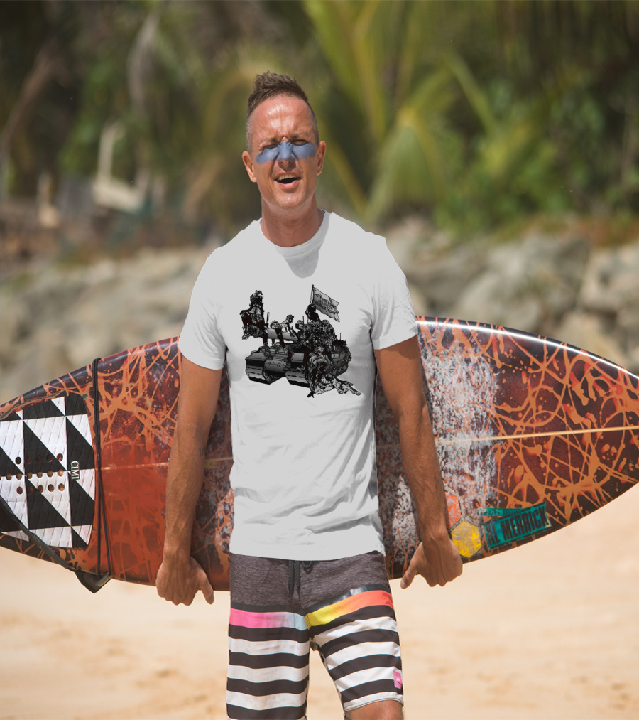 Gods Battalion Cloud White Ebony Battalion Tank With Warriors And Flag T-Shirt