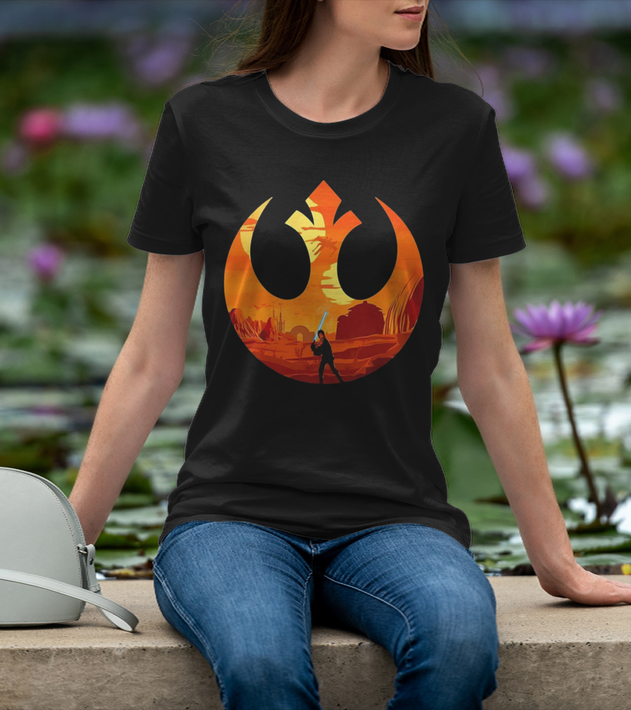 Luke Skywalker The Knight Farmer Tatooine Rebel Symbol Sunset Scene T-Shirt