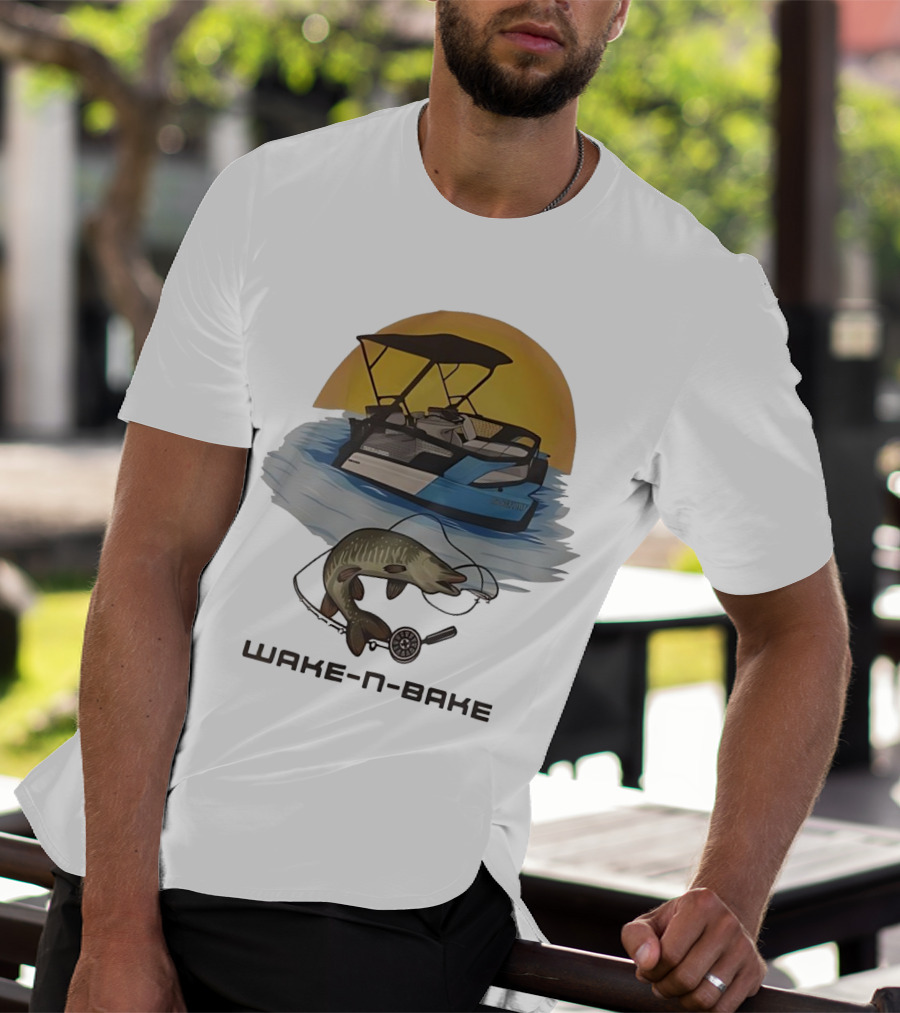 Wake N Bake Fishing Boat Sunrise Catch T-Shirt
