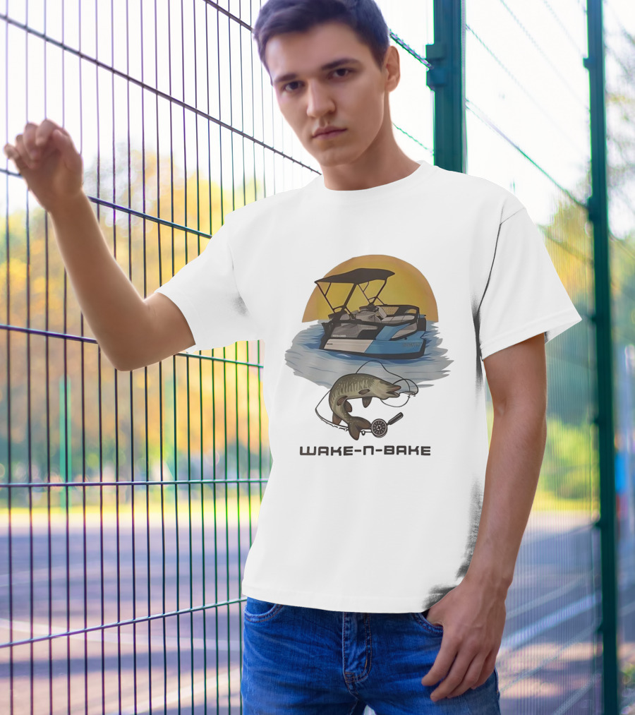 Wake N Bake Fishing Boat Sunrise Catch T-Shirt