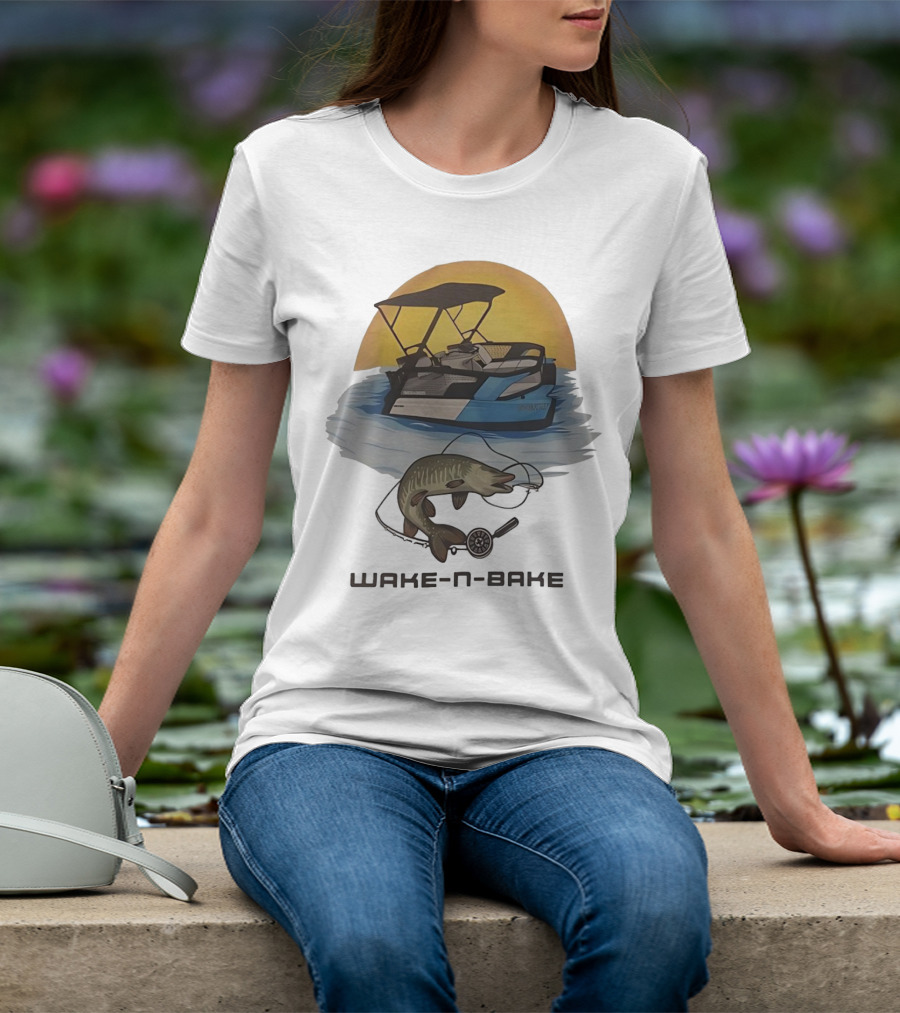 Wake N Bake Fishing Boat Sunrise Catch T-Shirt