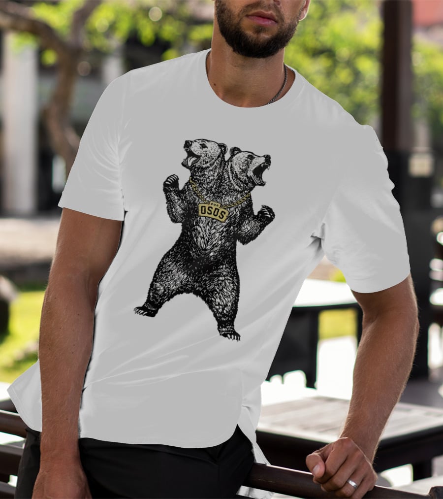 Double Osos Natural Bear Fierce Dual-Headed Roaring Emblem T-Shirt