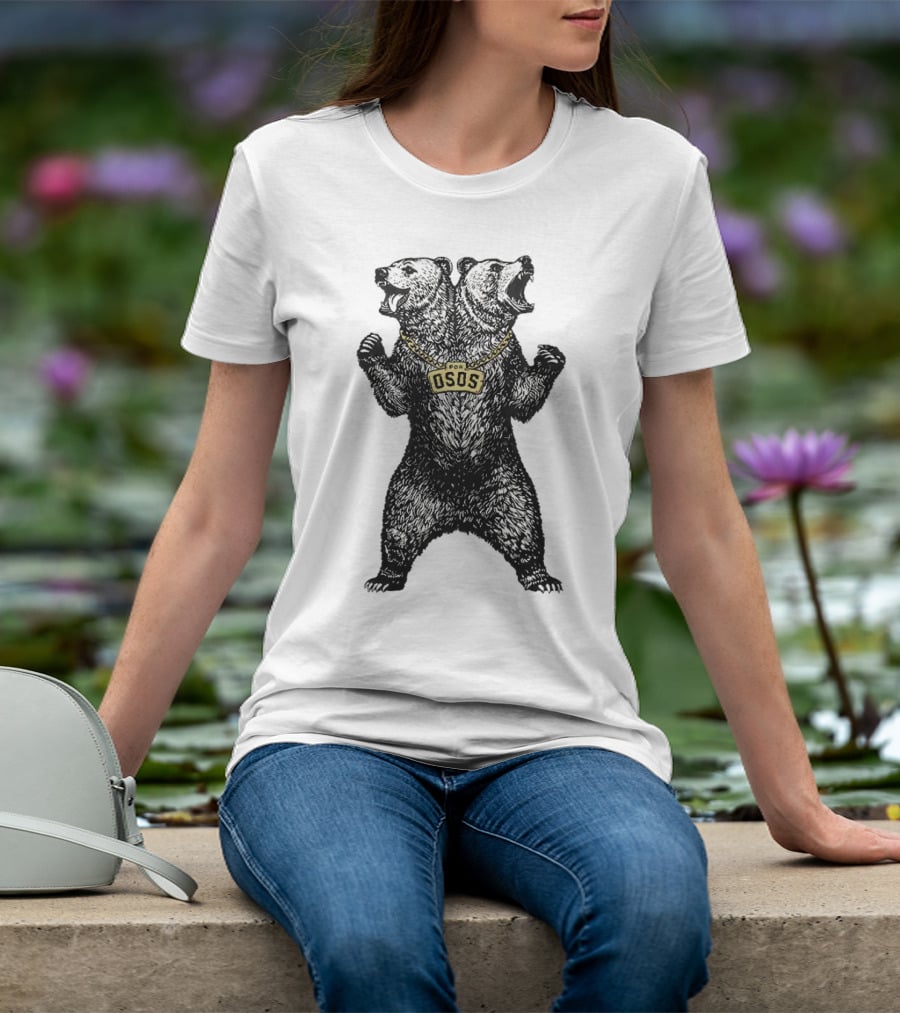 Double Osos Natural Bear Fierce Dual-Headed Roaring Emblem T-Shirt
