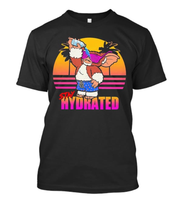 Stay Hydrated Gizmo Summer Beach Vibes With Sunset And Palm Trees T-Shirt