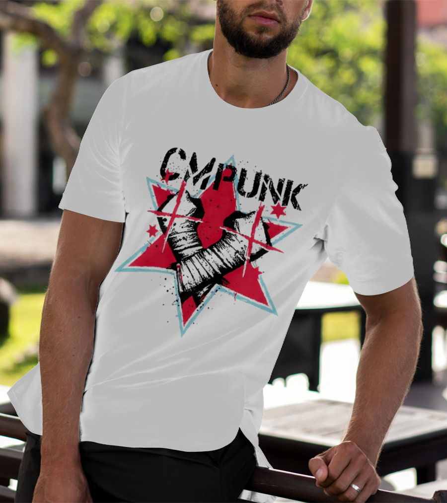 CM Punk Clobber McIntyre Logo Stars Fist Red Blue T-Shirt