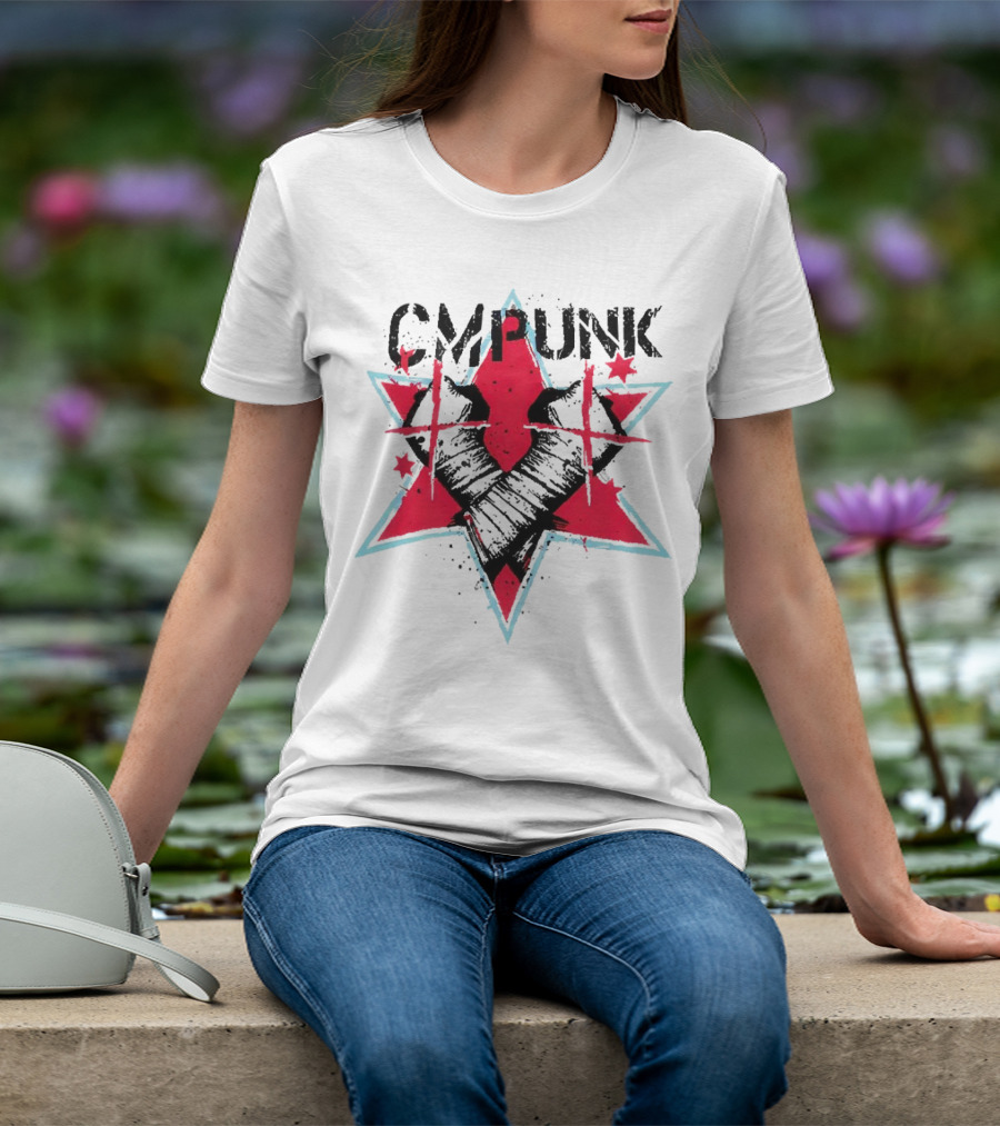 CM Punk Clobber McIntyre Logo Stars Fist Red Blue T-Shirt